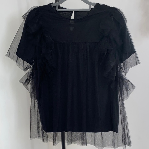 English Factory Tops - English Factory Black Ruffle Blouse